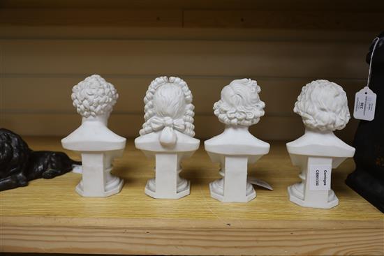 A set of four parian busts of composers, height 19cm